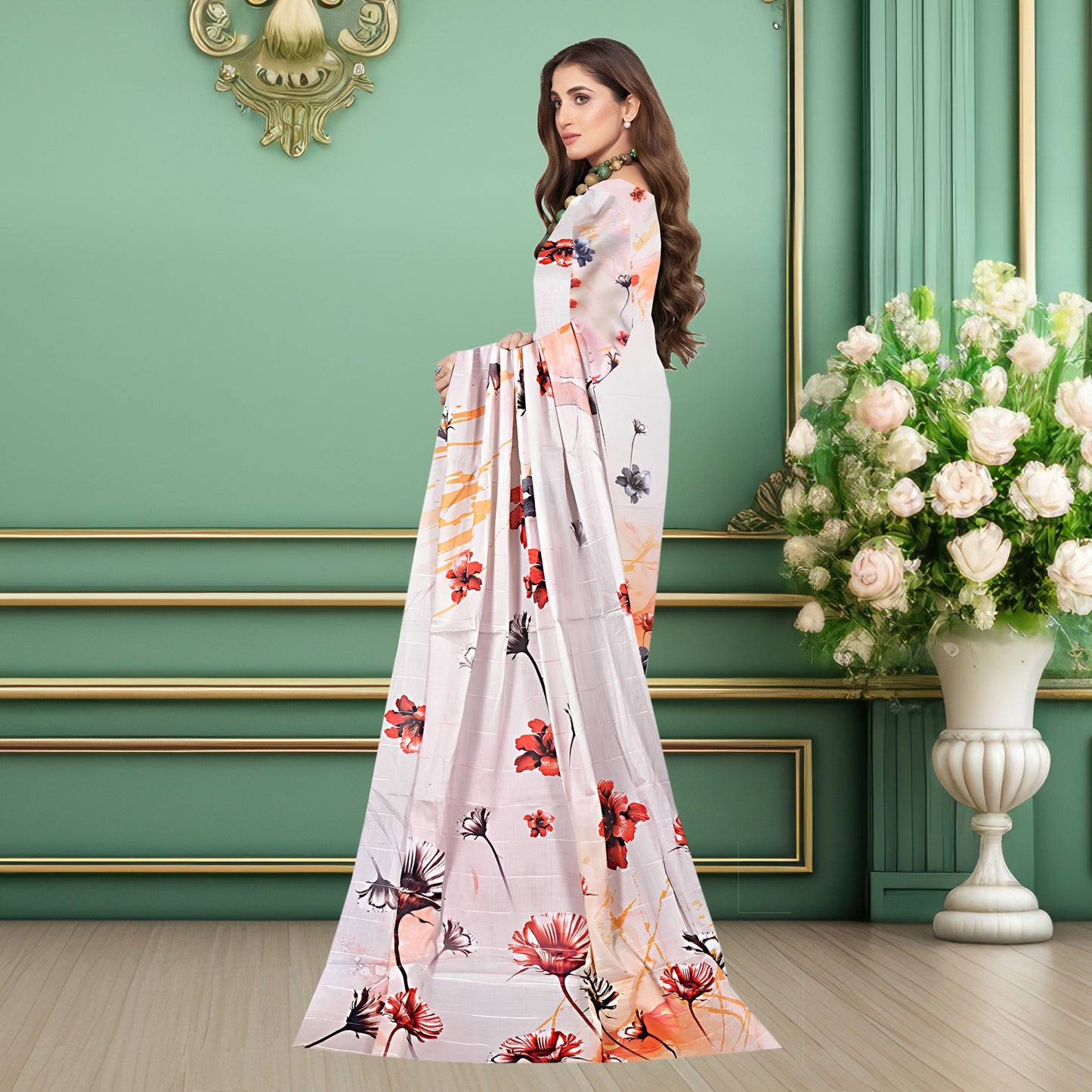 Elegant 'Maroon & Cream' Contrast Floral 3 Piece Digital Printed Lawn & Chiffon Suit