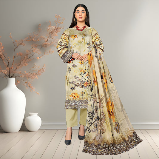 Elegant Pistachio Green Digital Printed 3-Piece Lawn Suit | Bamber Chiffon Dupatta