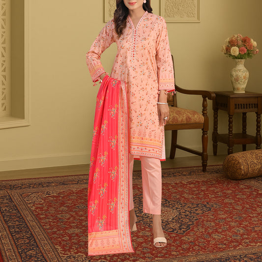 Soft Peach & Vibrant Pink Digital Print 3-Piece Lawn Suit