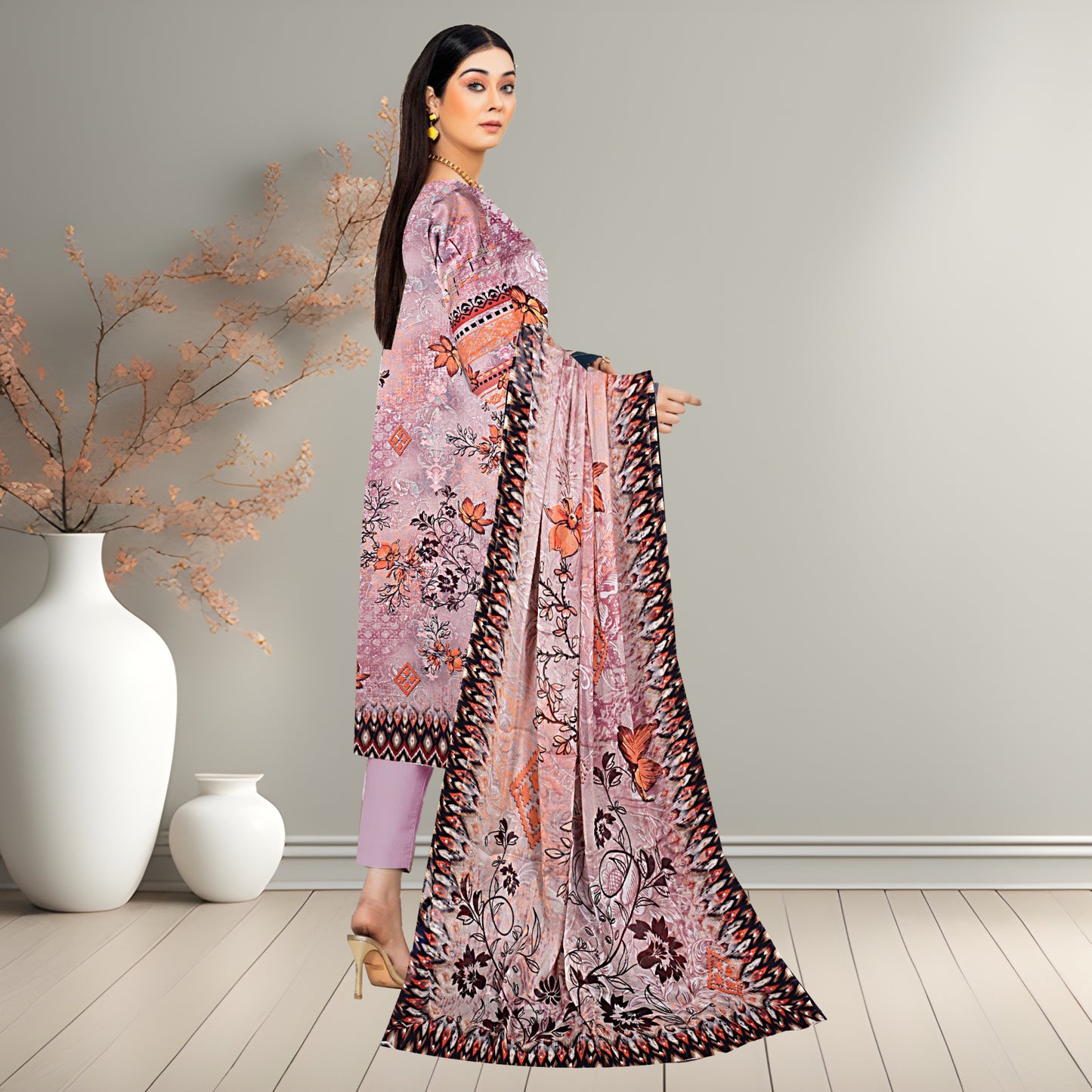 Multi Colour & Purple Digital Printed 3-Piece Lawn Suit |Bamber Chiffon Dupatta