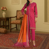 Vibrant Pink & Orange Digital Print 3-Piece Lawn Suit