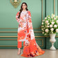 Elegant Orange Floral 3-Piece Digital Printed Lawn & chiffon Suit