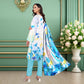 Elegant Aqua Blue Floral 3-Piece Digital Printed Lawn & Chiffon Suit