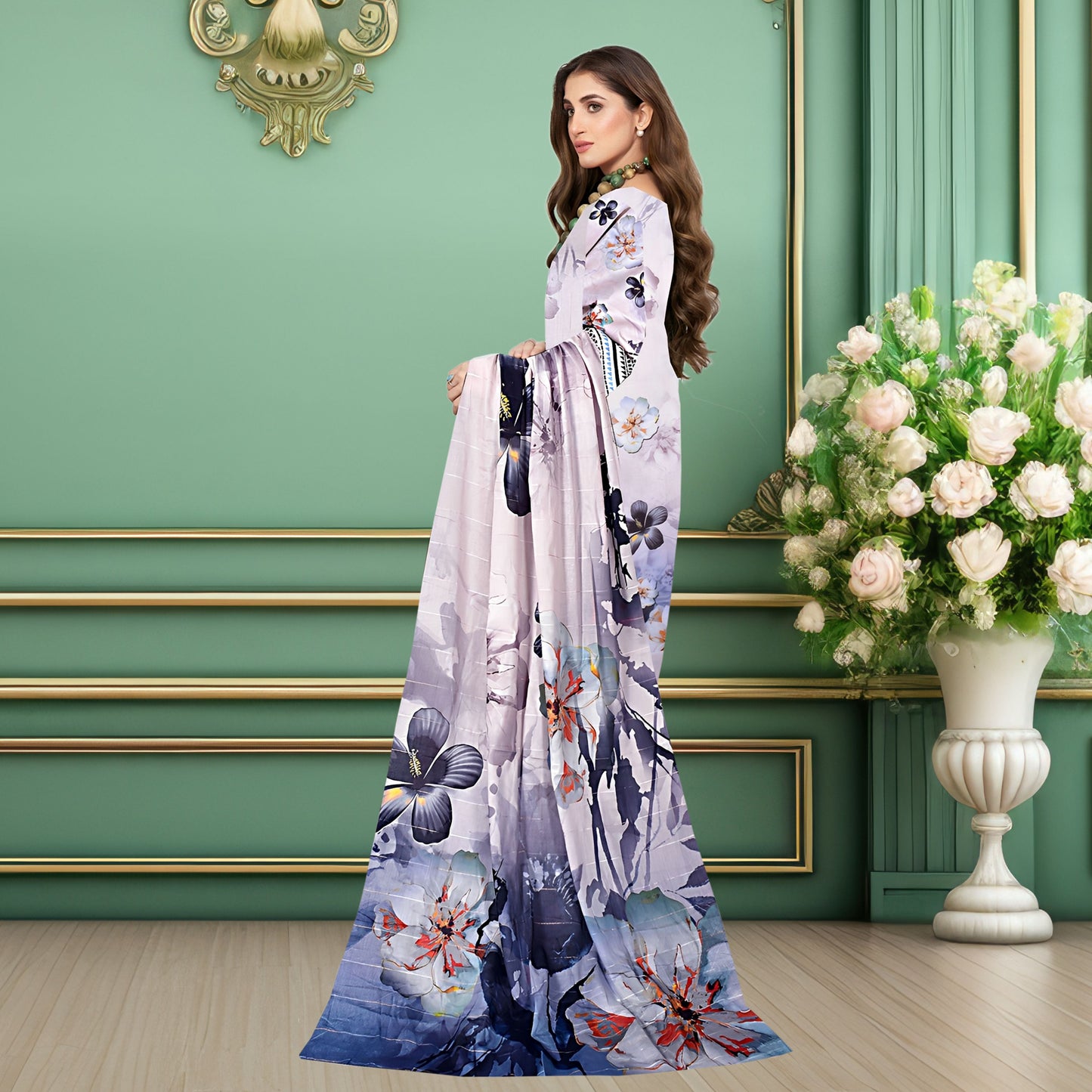 Elegant Lavender & Grey Floral 3-Piece Digital Printed Lawn Suit