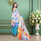 Elegant Turquoise Orange Floral 3-Piece Digital Printed Lawn & Chiffon Suit