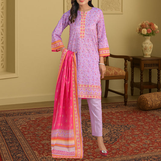 Charming Lavender & Hot Pink Digital Print 3-Piece Lawn Suit
