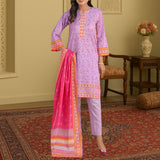 Charming Lavender & Hot Pink Digital Print 3-Piece Lawn Suit