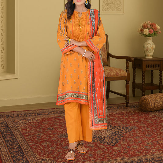 Vibrant Marigold Orange Digital Print 3-Piece Lawn Suit