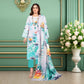 Elegant Turquois  Floral 3-Piece Digital Printed Lawn & Chiffon Suit