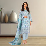 Serene Mint & Purple Floral Lawn Suit | Embroidered Lace Hem & Chiffon Dupatta