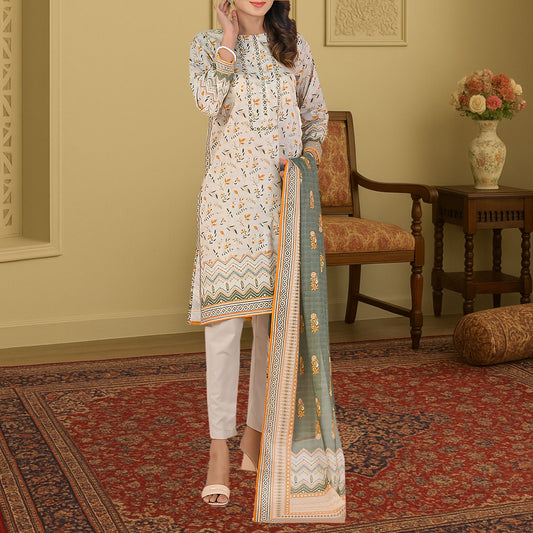 Serene cream & Sage Green Digital Print 3-Piece Lawn Suit