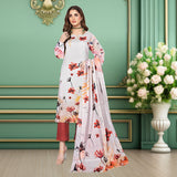 Elegant 'Maroon & Cream' Contrast Floral 3 Piece Digital Printed  Lawn & Chiffon Suit