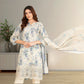 Soft Beige & Bright Blue Digital Printed Lawn Suit | Embroidered Lace Hem & Chiffon Dupatta