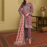 Sophisticated Mauve & Charcoal Geometric Digital Print 3-Piece Lawn Suit