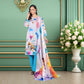 Elegant Turquoise Orange Floral 3-Piece Digital Printed Lawn & Chiffon Suit