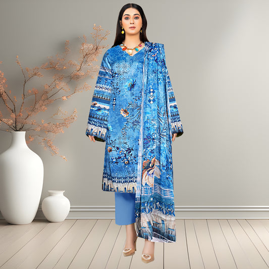 Vivid Cobalt Blue Digital Printed 3-Piece Lawn Suit | Bamber Chiffon Dupatta