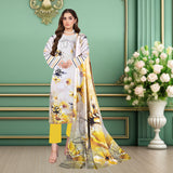 Elegant Yellow Floral 3-Piece Digital Printed Lawn & Chiffon Suit